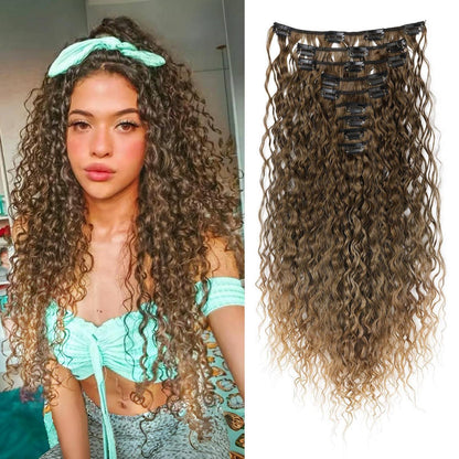 22 Zoll Lockige Haarverlängerung – Dunkelblond Synthetik