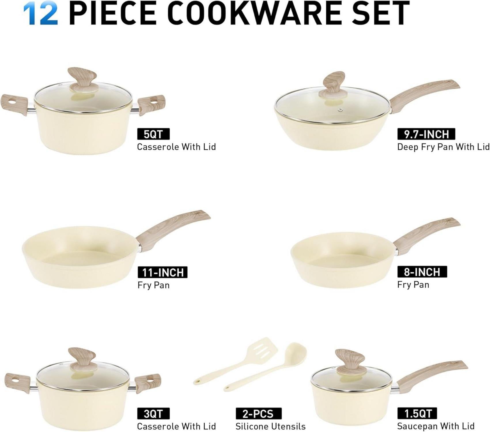 Kitchen Academy 12tlg Topf und Pfannenset Antihaft Induktion Gasherd Beige