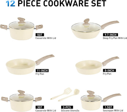 Kitchen Academy 12tlg Topf und Pfannenset Antihaft Induktion Gasherd Beige