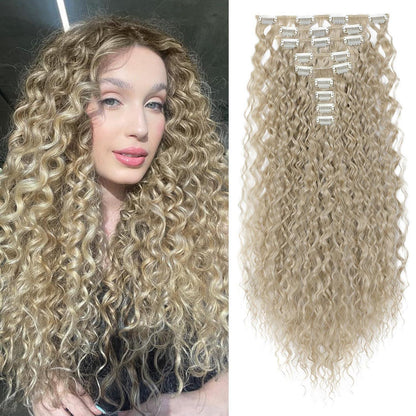 22 Zoll Lockige Haarverlängerung Aschblond - Clip In Set