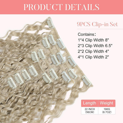 22 Zoll Lockige Haarverlängerung Aschblond - Clip In Set