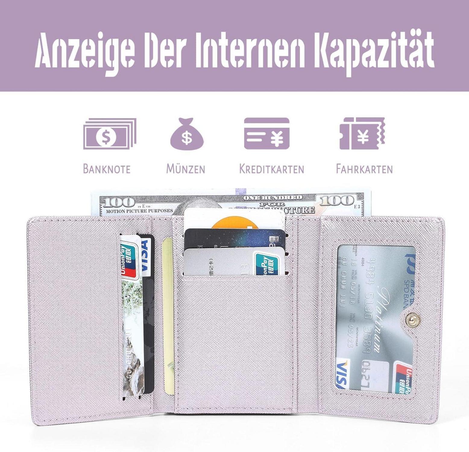 Damen Geldbörse Klein PU Leder Münzfach 7 Kartenfächer Groß Kapazität