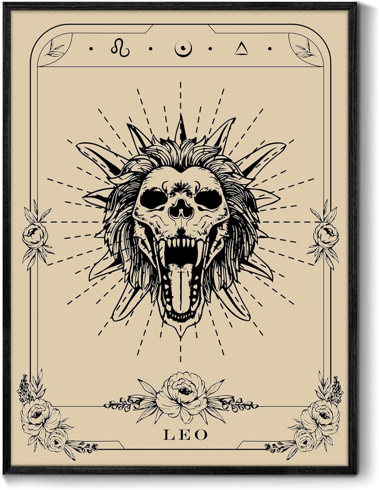 Leinwandbilder Löwe Tarot 30x40cm Schwarz Rahmen Wanddekoration