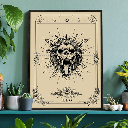 Leinwandbilder Löwe Tarot 30x40cm Schwarz Rahmen Wanddekoration