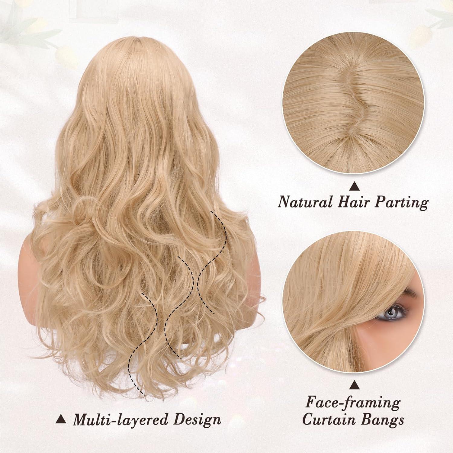 Langhaarperücke mit Pony für Frauen - Blond 66cm Locken Halloween