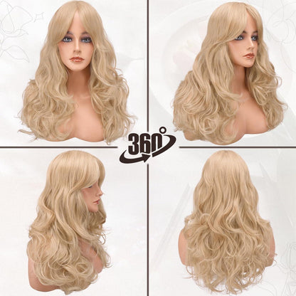 Lange Blond Layered Perücke mit Pony 66cm, Synthetisches Haar - Party Cosplay