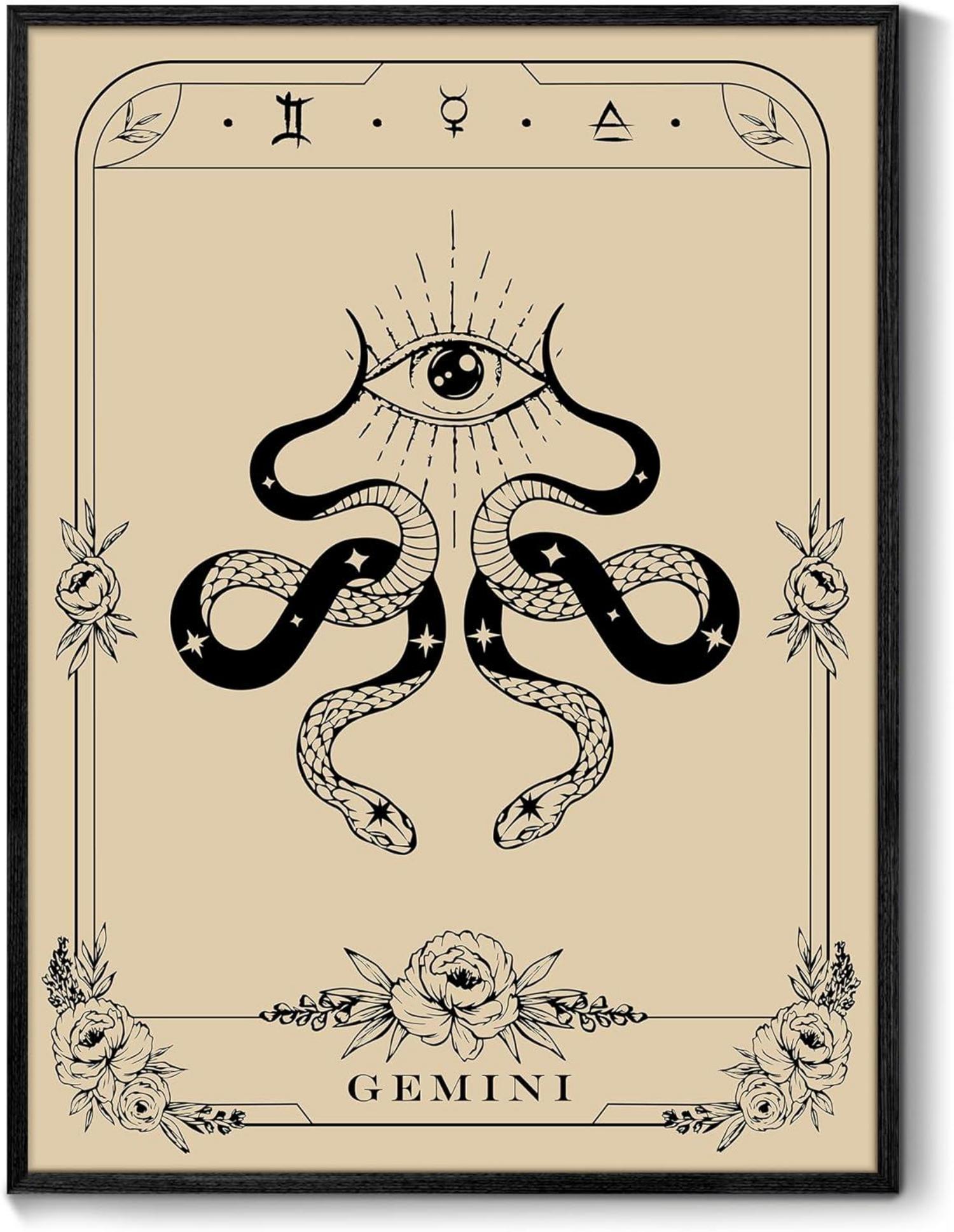 Leinwand Bilder mit Rahmen Schwarz, Konstellation Zwillinge Tarot