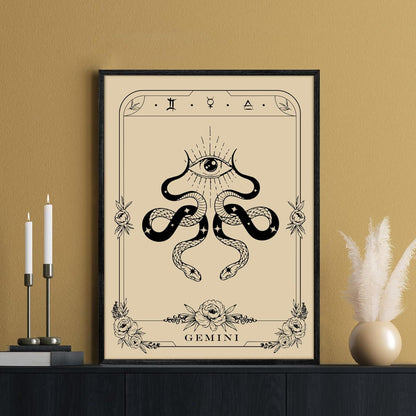 Leinwand Bilder mit Rahmen Schwarz, Konstellation Zwillinge Tarot