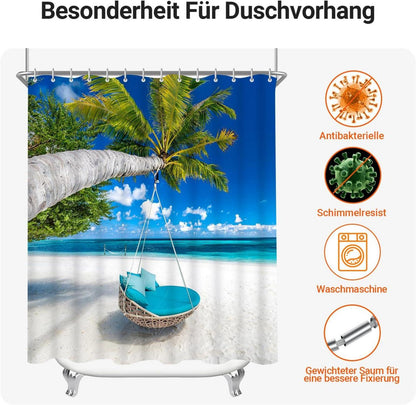 Duschvorhang 180x200cm Strandmuster Antischimmel, Waschbar