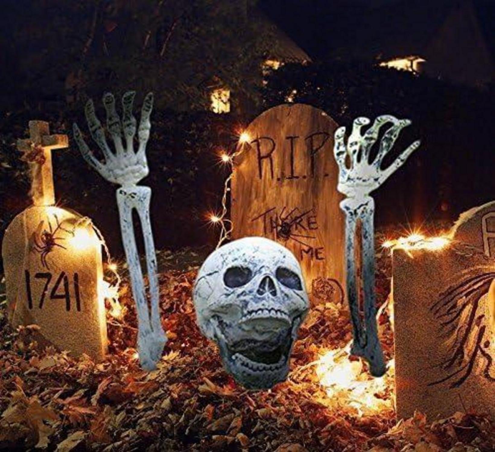 Halloween Deko Skelett Outdoor Garten Gruselig Totenkopf Set Gartendeko