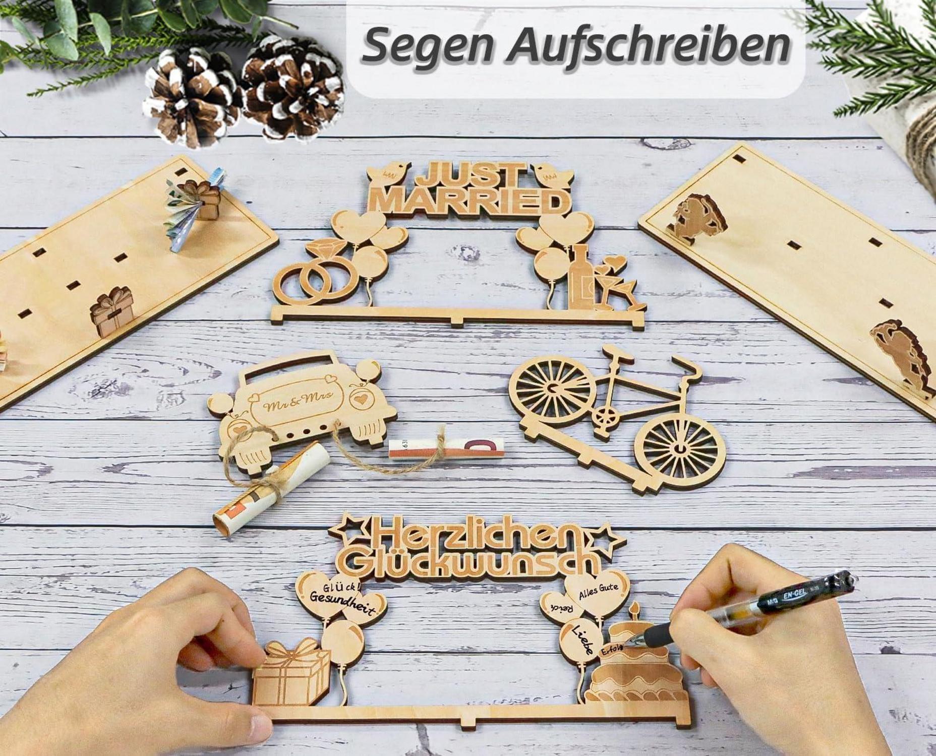 Holz Gästebuch Fahrrad Geldgeschenk LED Lichterkette