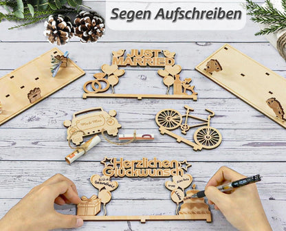 Holz Gästebuch Fahrrad Geldgeschenk LED Lichterkette