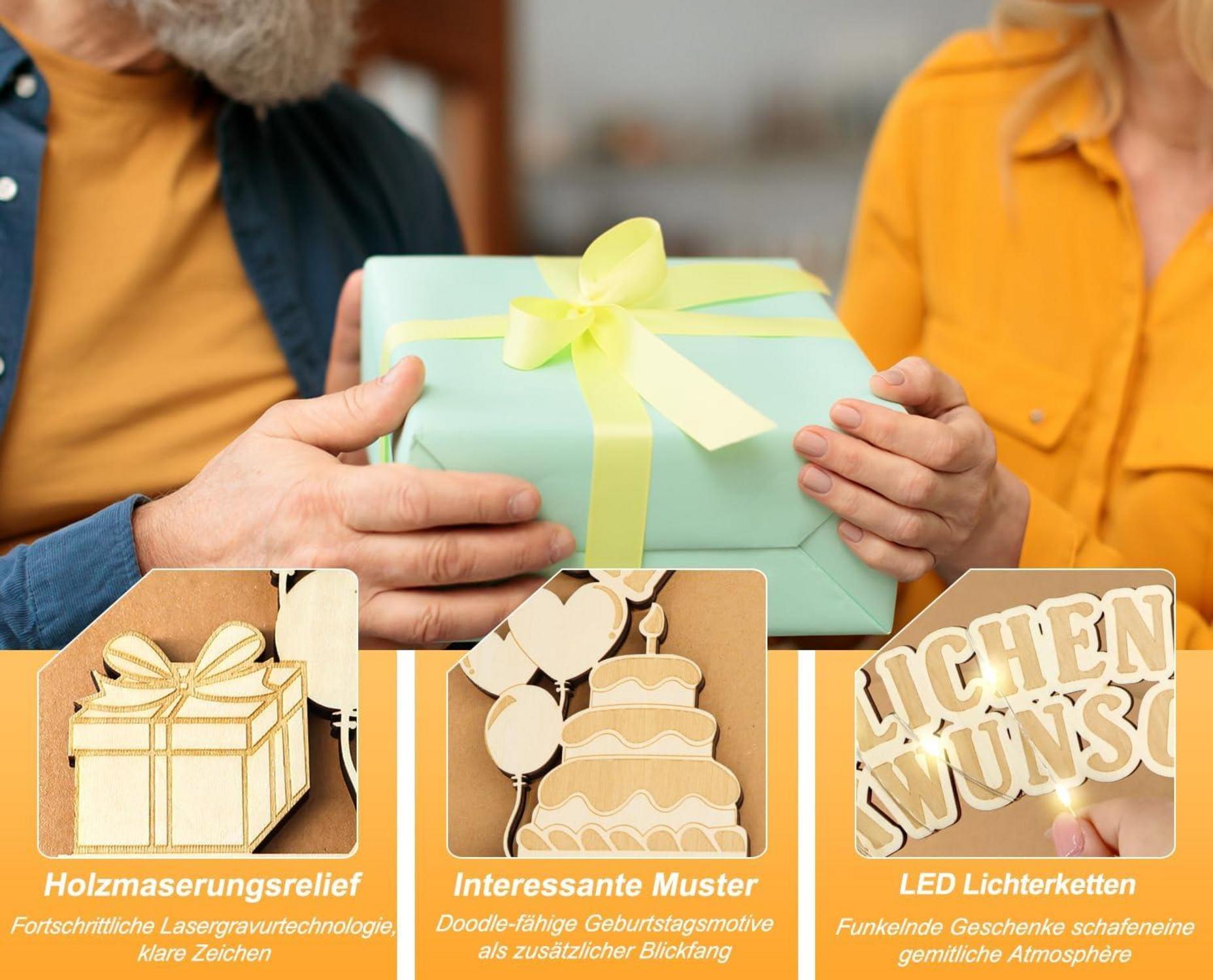 Giftota Original Holz Geldgeschenk Fahrrad LED Lichterkette