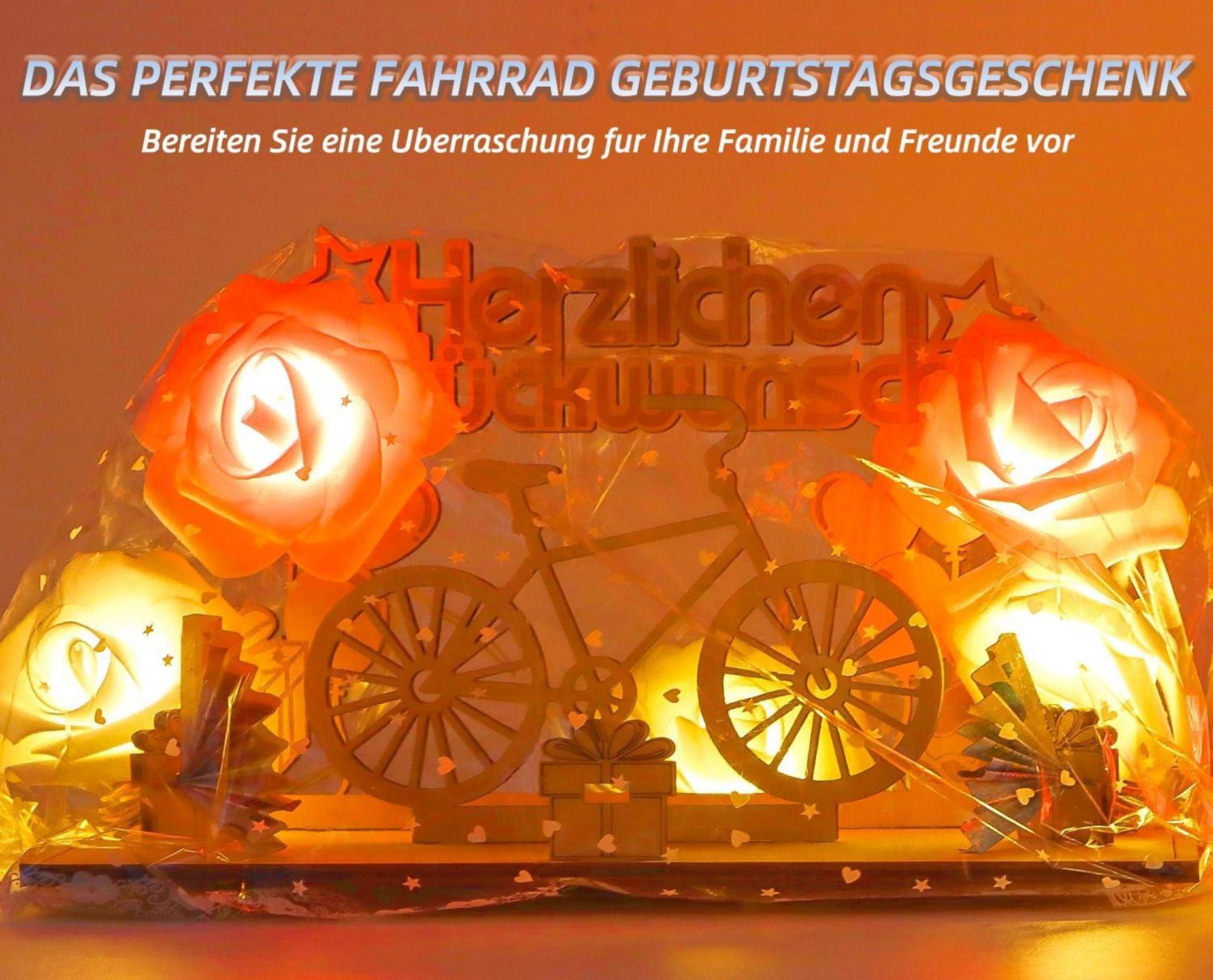 Holz Gästebuch Geldgeschenk mit LED Lichterkette - Deko Fahrrad für Radfahrer, Familie, Freunde