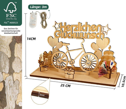Fahrrad Geldgeschenk Holz LED Lichterkette Geburtstag Radfahrer