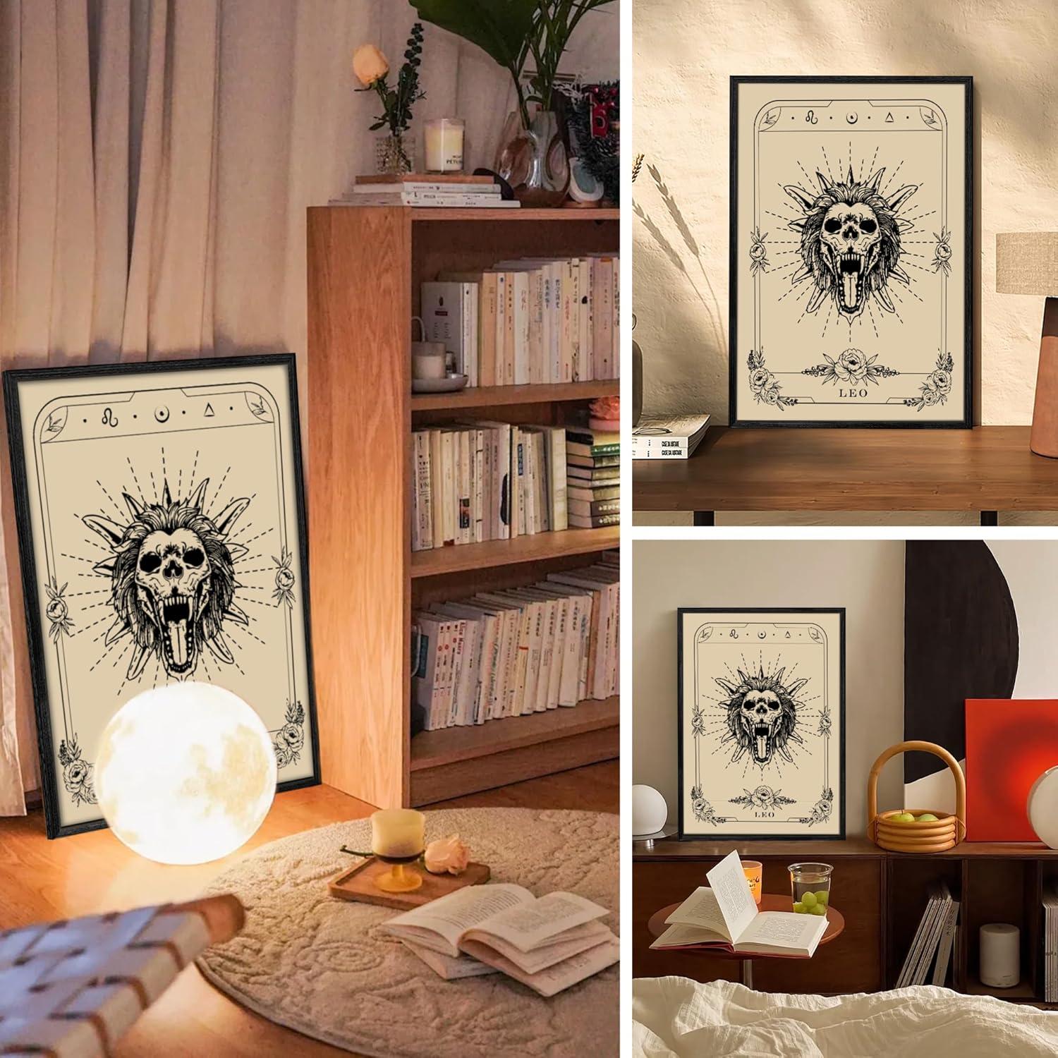 MHARTK66 Konstellation Leinwand Bilder Löwe Tarot Wandbilder 40x60 cm Rahmen Schwarz