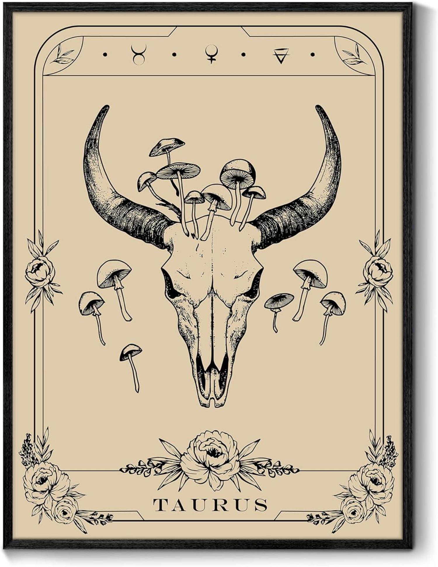 MHARTK66 Konstellation Leinwand Bilder Stier Tarot Schwarz 30x40cm