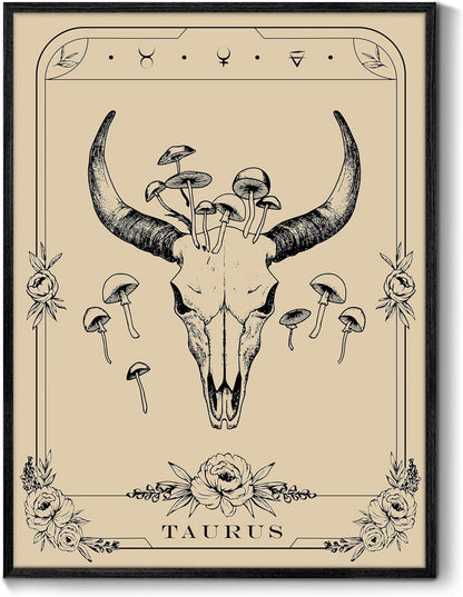 MHARTK66 Konstellation Leinwand Bilder Stier Tarot Schwarz 30x40cm