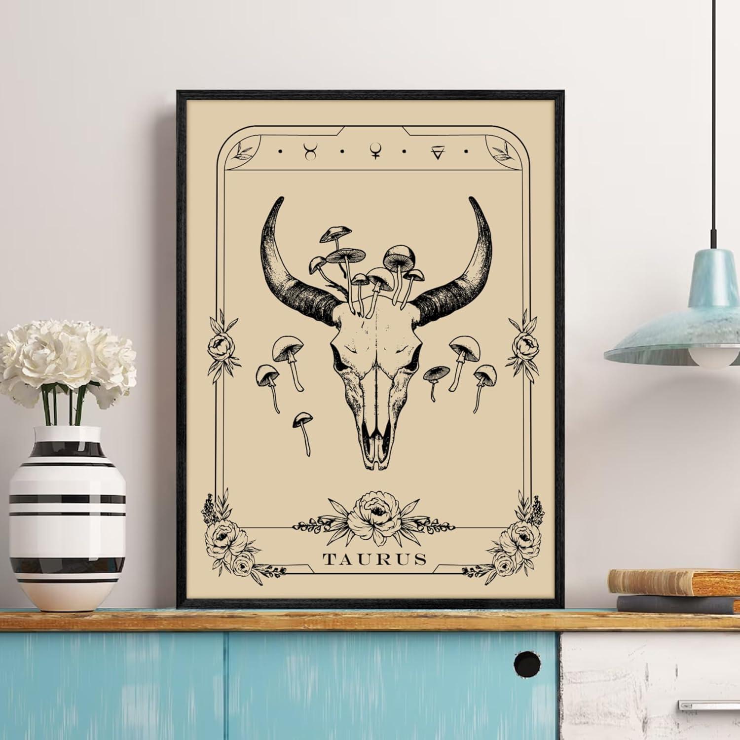 MHARTK66 Konstellation Leinwand Bilder Stier Tarot Schwarz 30x40cm