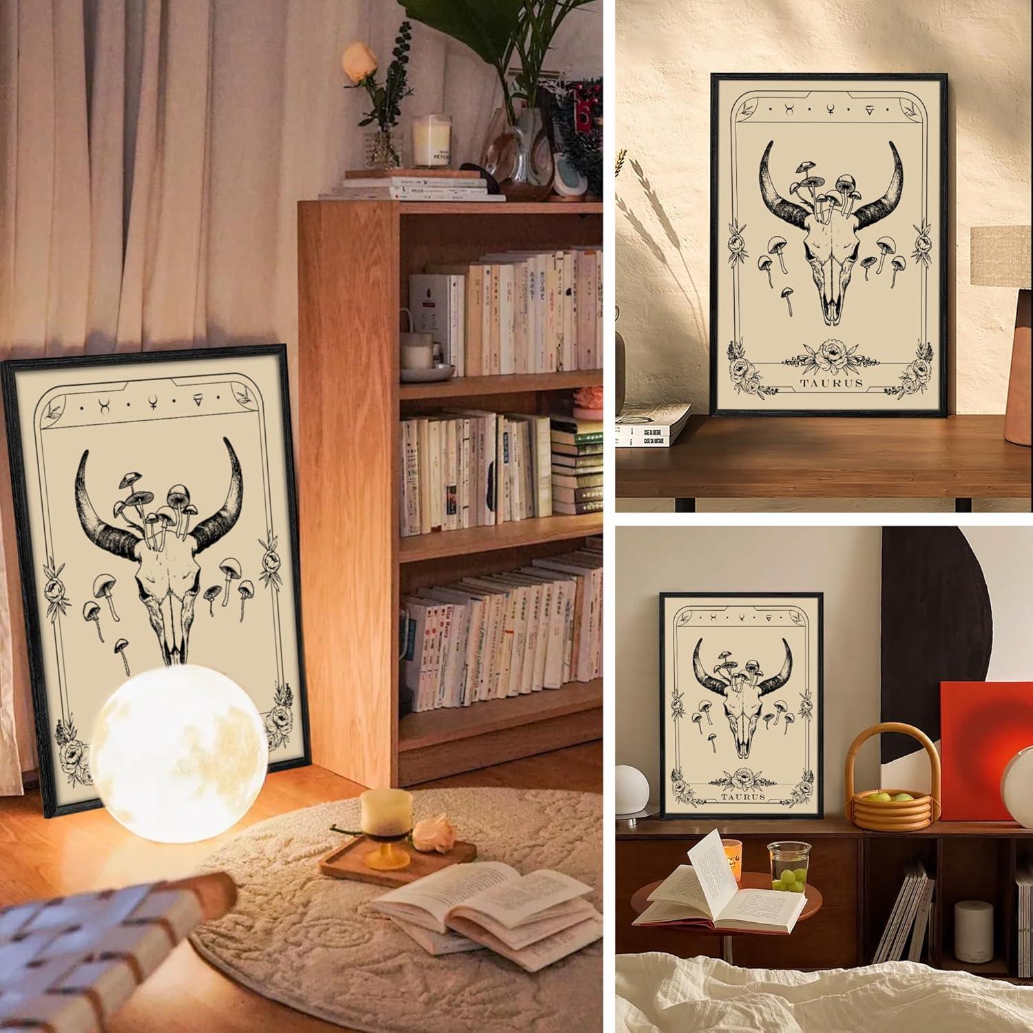 Konstellation Leinwandbilder mit Rahmen, Schwarz, 30x40 cm, Stier Tarot, Wohnzimmer Wandkunst Aesthetic