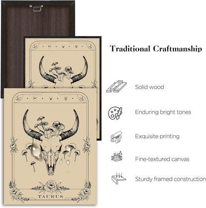 MHARTK66 Konstellation Leinwandbild Schwarz mit Rahmen 30x40 Stier Tarot