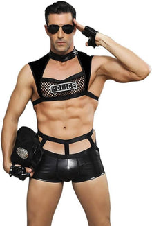 Herren Erotik Dessous Set 6-tlg. Polizei Cosplay Schwarz