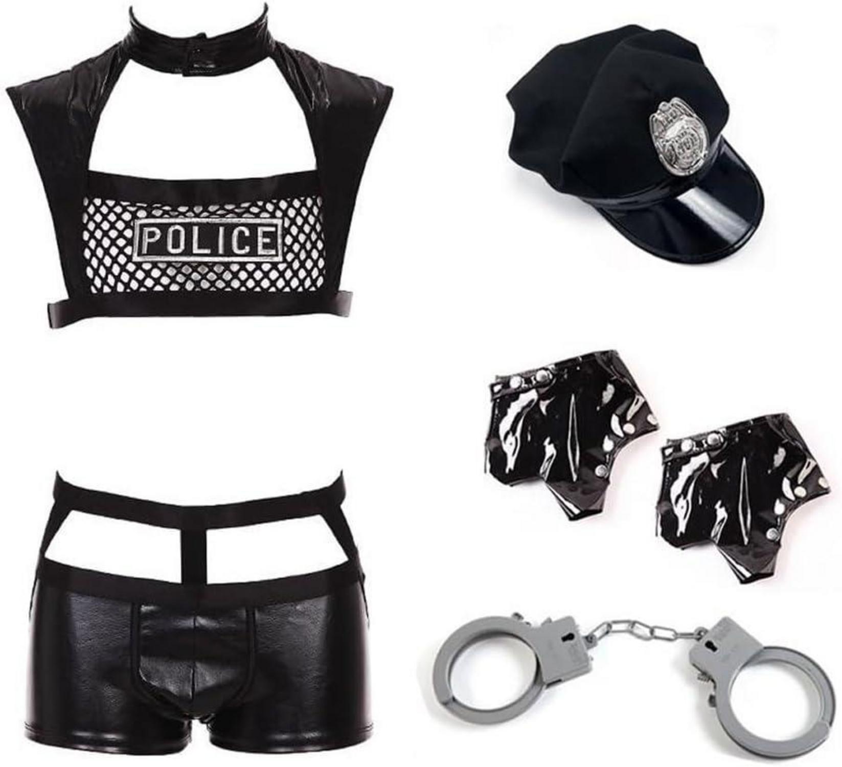 Herren Erotische Dessous Set 6tlg. Schwarz Cosplay Kostüm Erotik Outfit