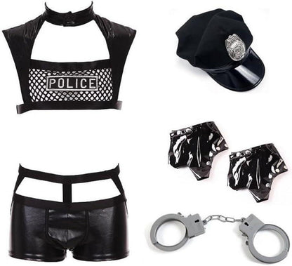 Herren Erotische Dessous Set 6tlg. Schwarz Cosplay Kostüm Erotik Outfit