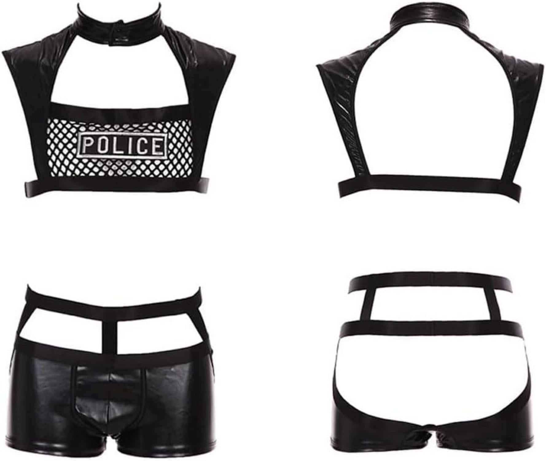 Erotisches Herren Dessous Set Polizei Uniform Cosplay Schwarz