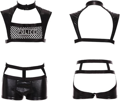 Erotisches Herren Dessous Set Polizei Uniform Cosplay Schwarz