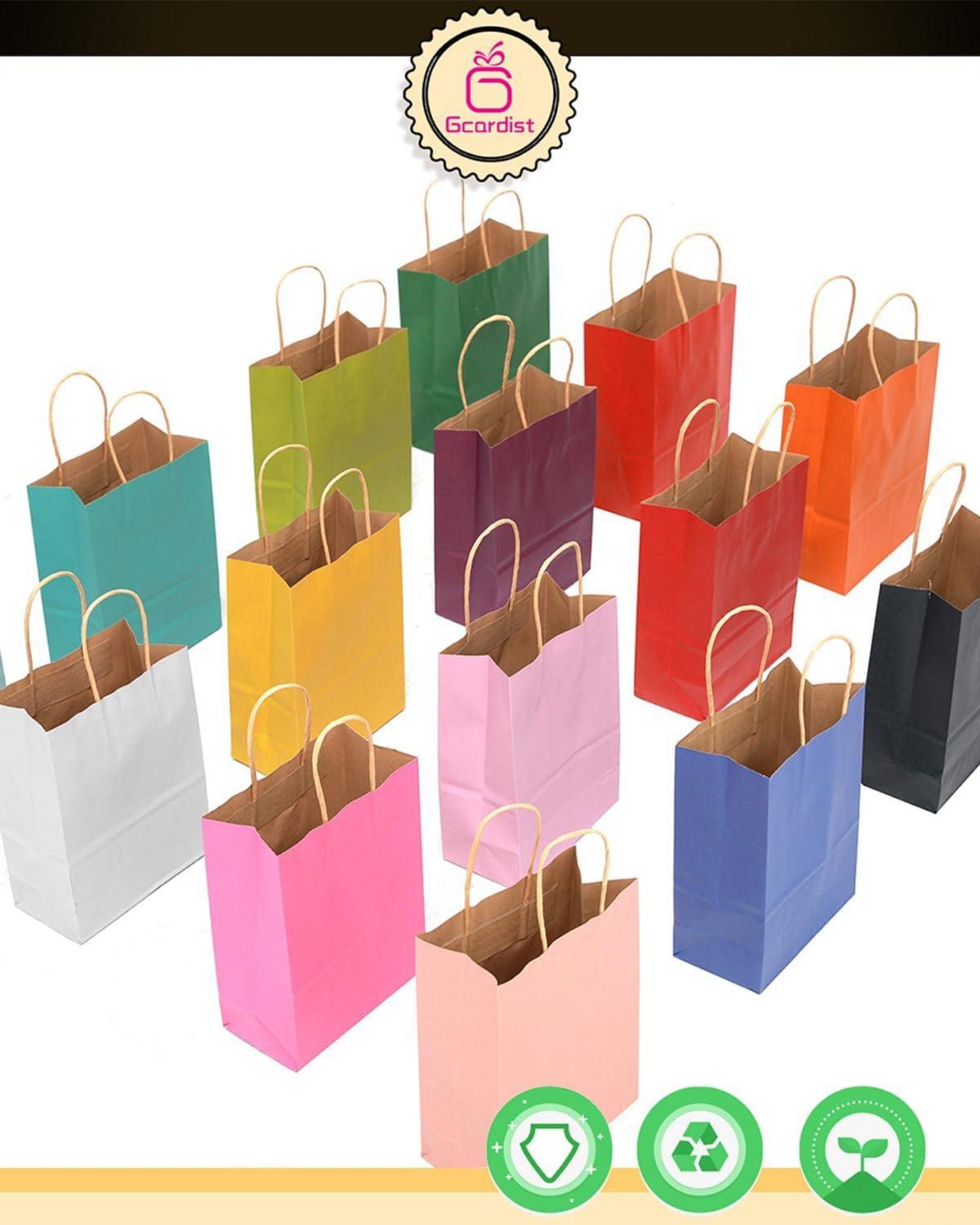 32 Stk. Kraftpapiertaschen Geschenktüten 21x15x8cm 16 Farbtaschen