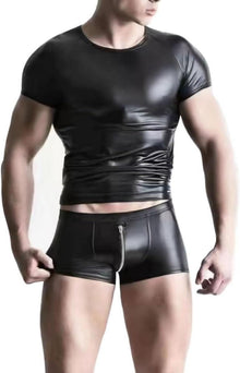 Wetlook Outfit Shirt Shorts Reißverschluss Ouvert Bodysuits