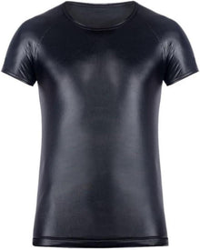 Wetlook Herren Outfit Leder-Look Shirt Shorts Reißverschluss