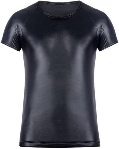 Wetlook Herren Outfit Leder-Look Shirt Shorts Reißverschluss