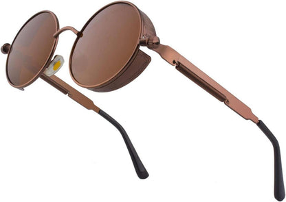 Polarisierte Sonnenbrille UV400-Schutz Retro Steampunk Rund