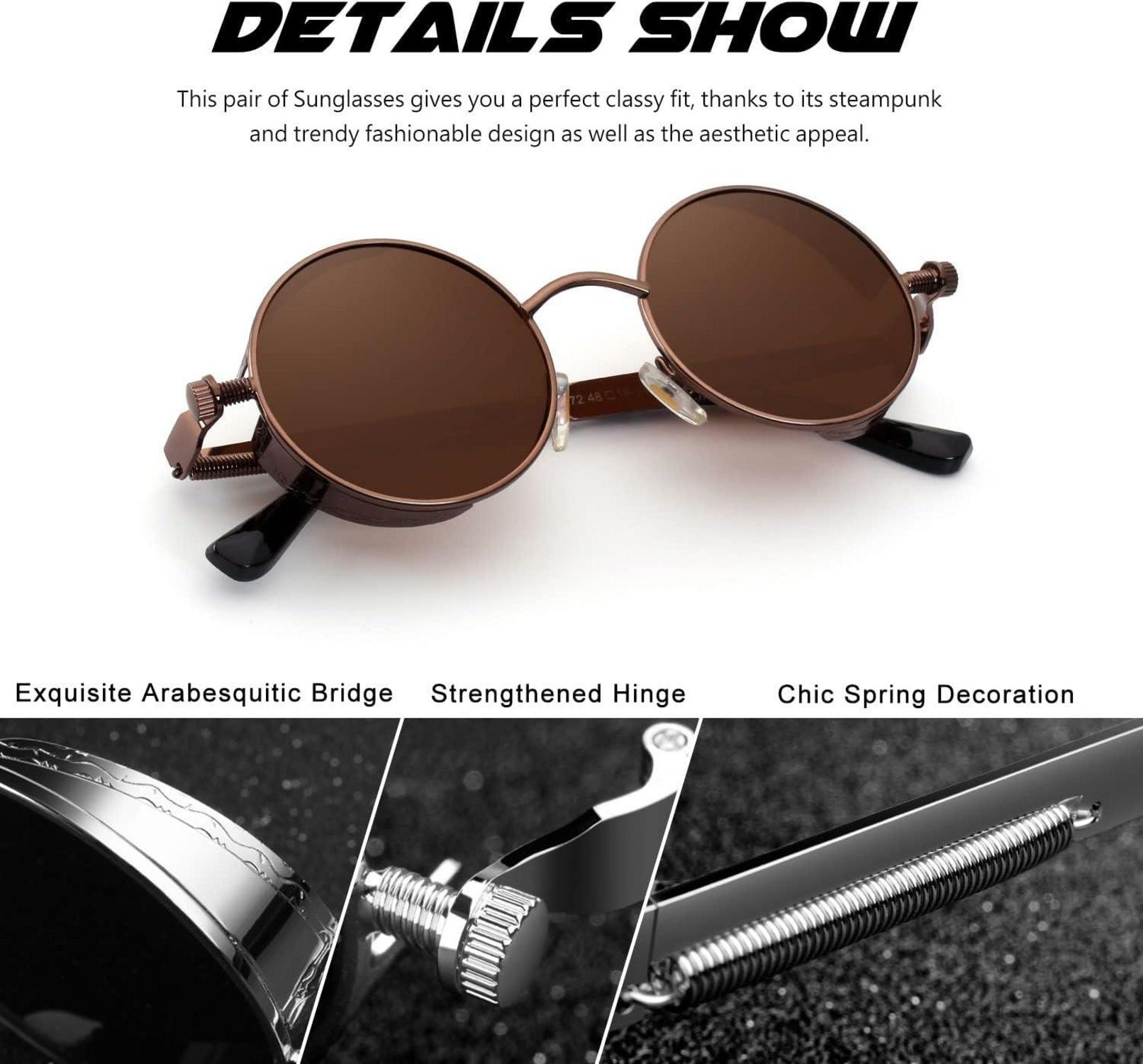Polarisierte Sonnenbrille UV400-Schutz Retro Steampunk Rund