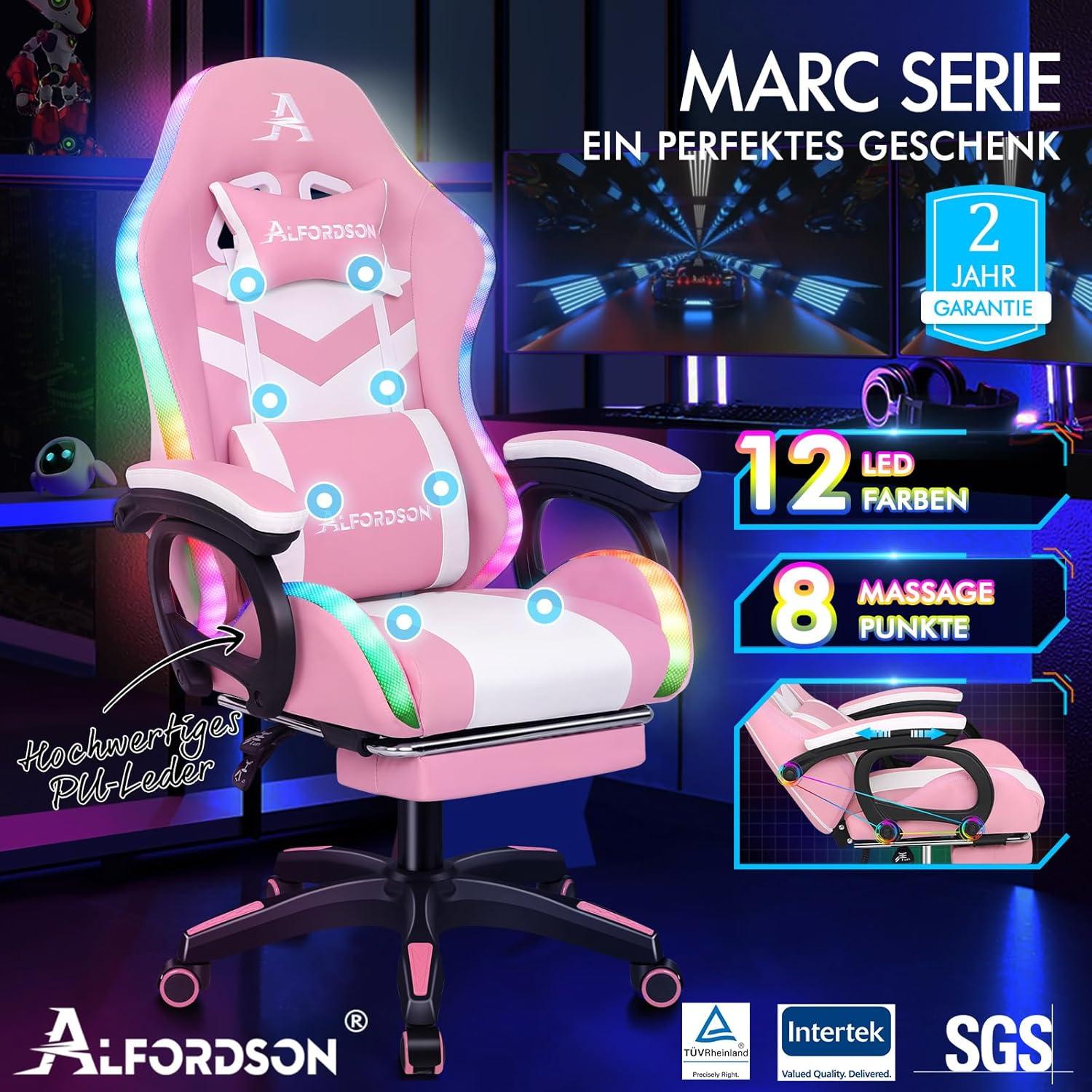 Gaming Stuhl Racing LED RGB Massage Fußstütze ergonomic