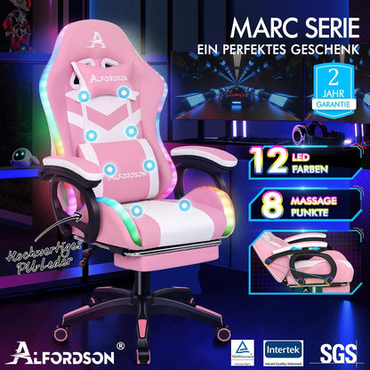 Gaming Stuhl Racing LED RGB Massage Fußstütze ergonomic