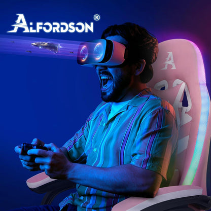 ALFORDSON Gaming Stuhl LED RGB Massage inkl. Fußstütze, rosa