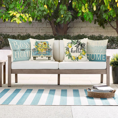 Zitronenkissenbezüge 4er Set 45x45cm Home Sweet Home Deko