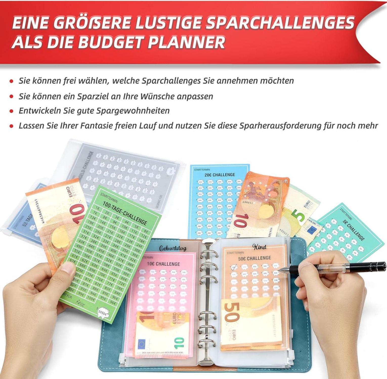 2024 Geld Sparen Challenge Buch mit Spar Challenges - Budget Planner