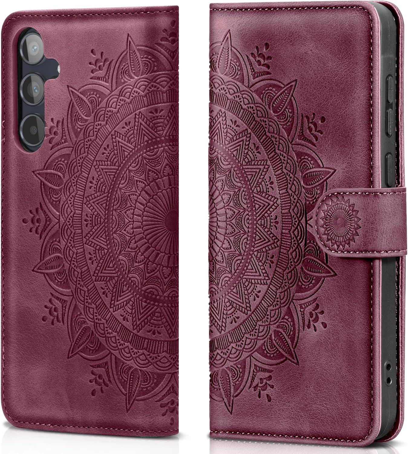 Samsung Galaxy A55 5G Lederhülle Flip Wallet Case Weinrot