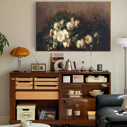Vintage Leinwandbild mit Holzrahmen, 60x90 cm Blume Weiß