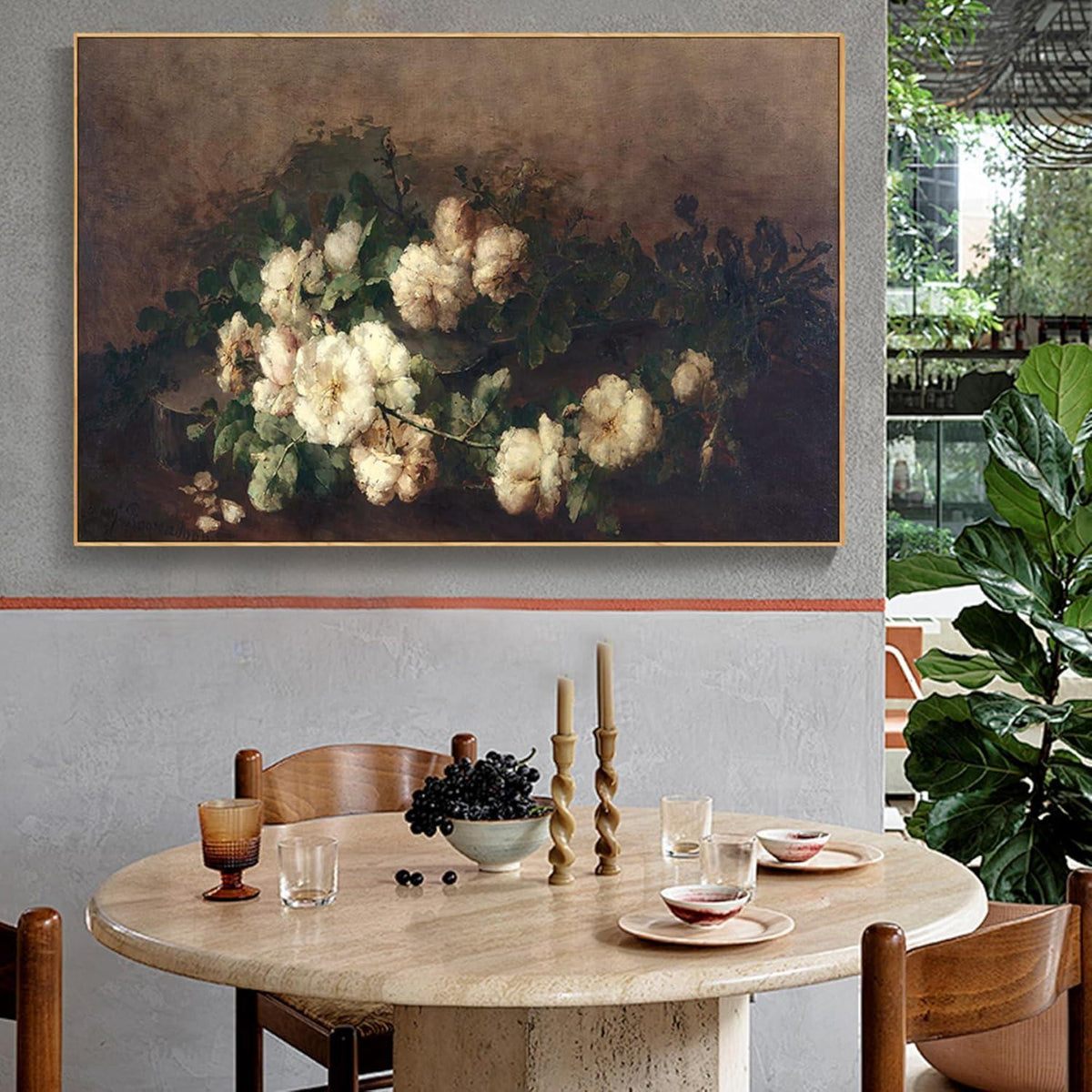 Vintage Leinwandbild mit Holzrahmen, 60x90 cm Blume Weiß