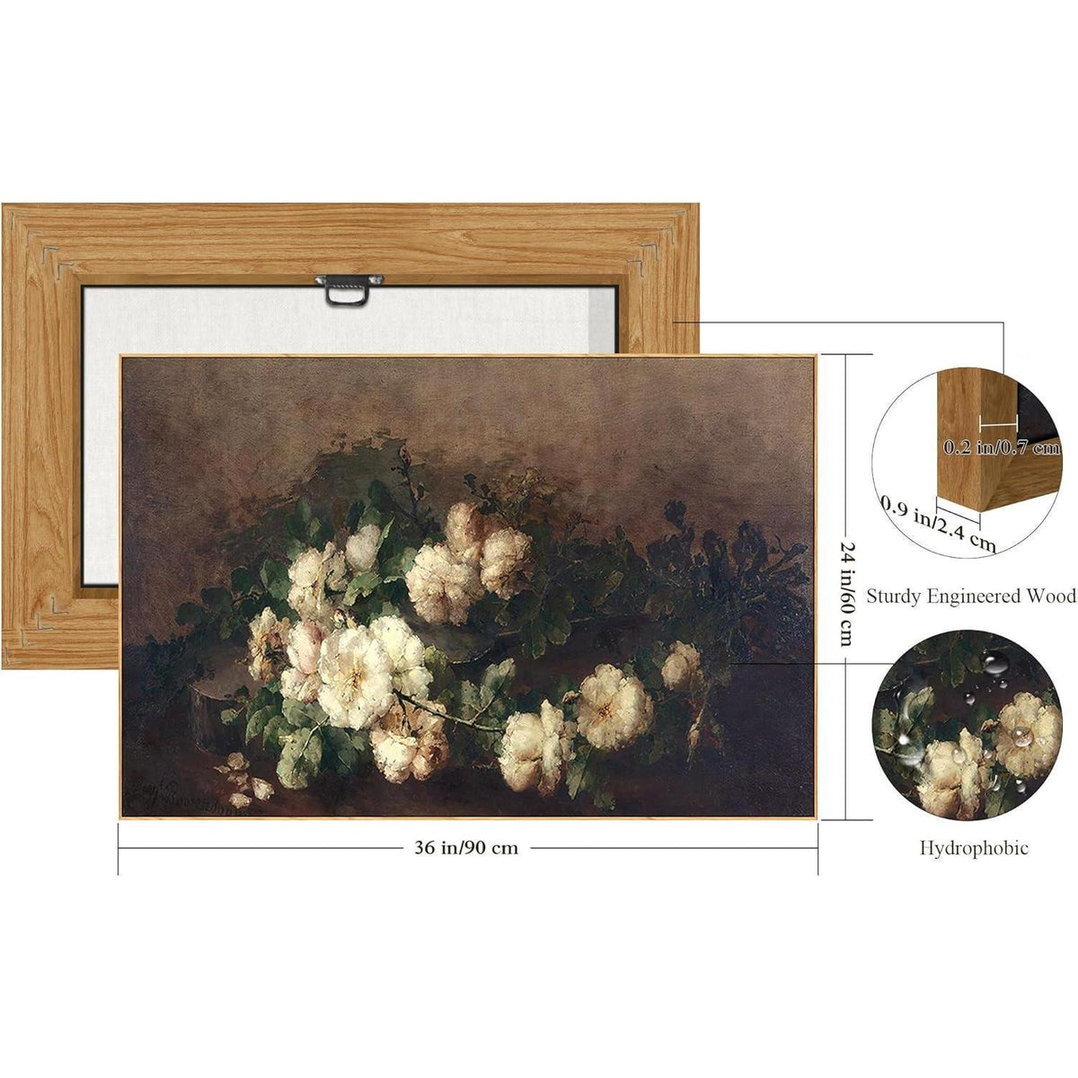 Vintage Leinwandbild mit Holzrahmen, 60x90 cm Blume Weiß
