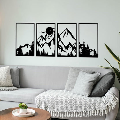 Metall Berg Wald Wanddekoration Set, rustikale Deko 4-teilig