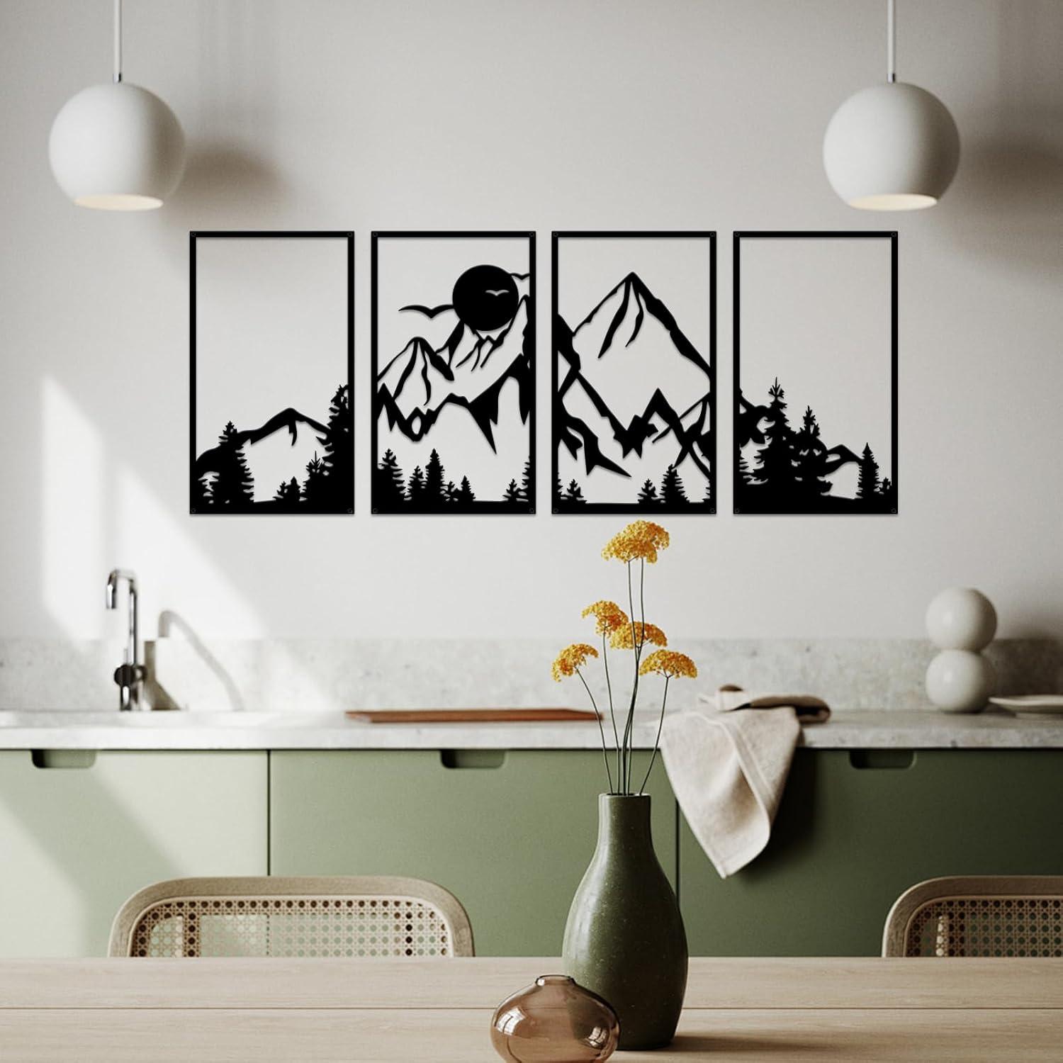 Metall Berg Wandkunst Dekor Set 4 Stück rustikaler Wald