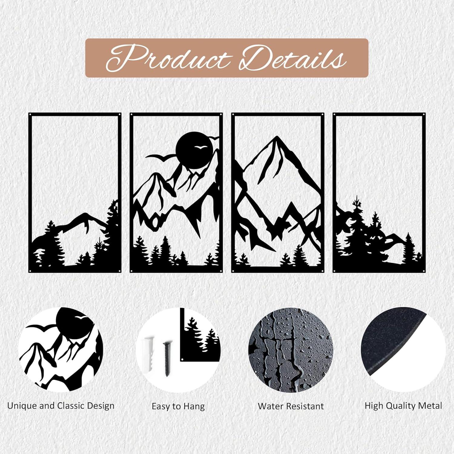 Metall Berg Wald Wanddekoration Set, rustikale Deko 4-teilig