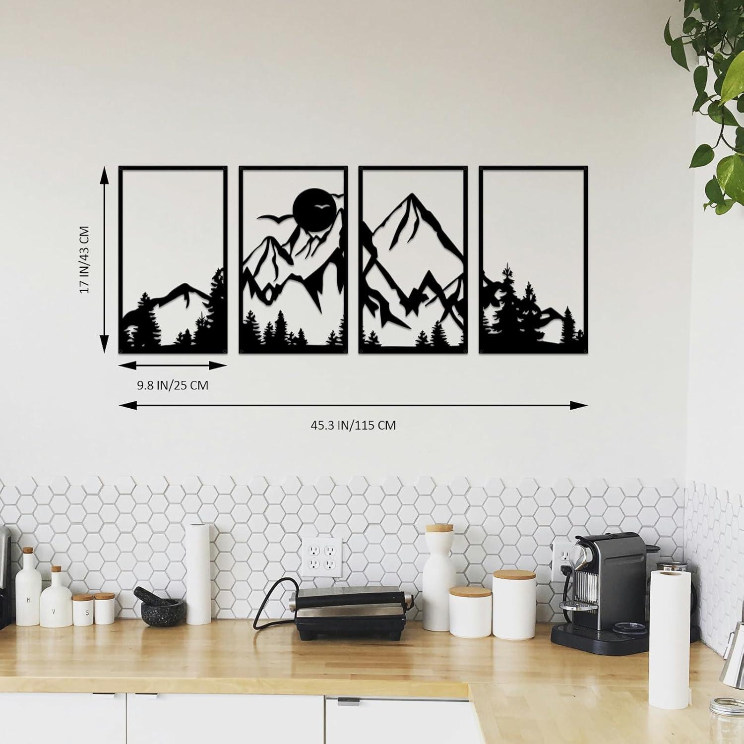 Metall Berg Wandkunst Set 4-teilig Walddekor 45 cm rustikal & natürlich