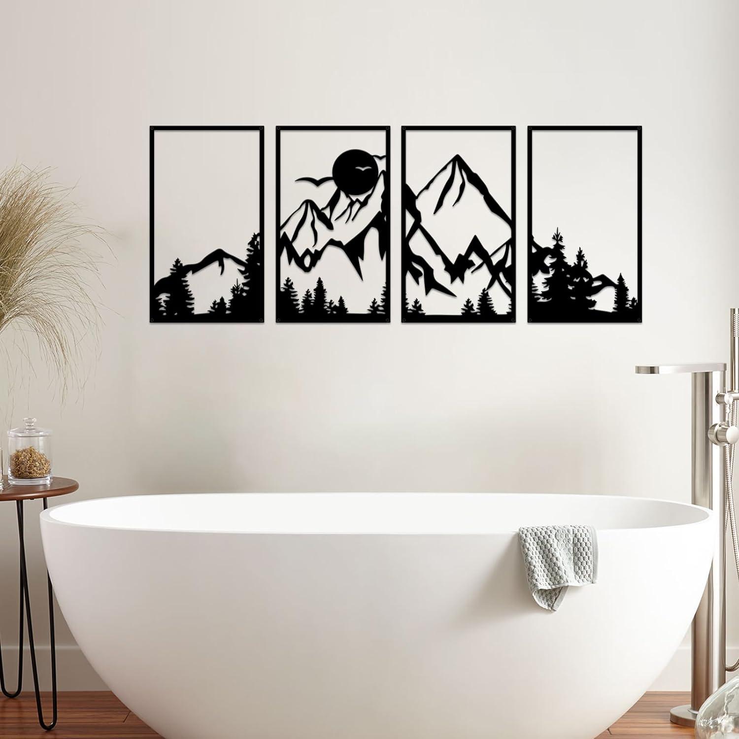 Berg Metall Wandkunst Set 4-teilig Bergwald Deko Rustikal 17x45.3 Zoll